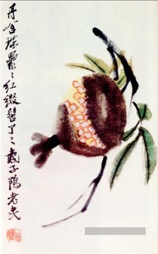  thé - Qi Baishi chrysanthème et Loquat 1 vieille encre de Chine